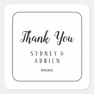 Simple Minimalist Frame Wedding Thank You Favour Square Sticker