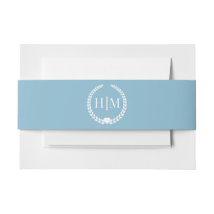 Simple Minimalist Frosted Frozen Blue Monogram Invitation Belly Band