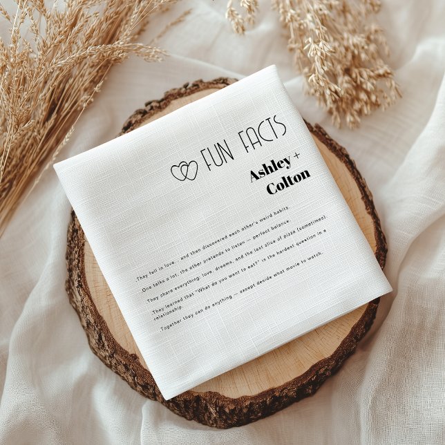 Simple Minimalist Fun Facts Couple Hearts Wedding  Napkin (Creator Uploaded)