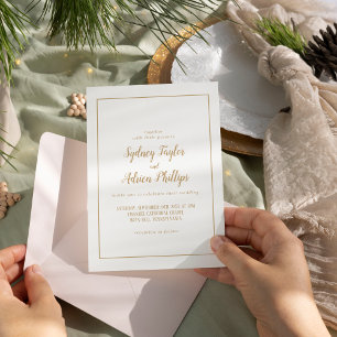 Simple Minimalist Gold Casual Frame Wedding  Invitation