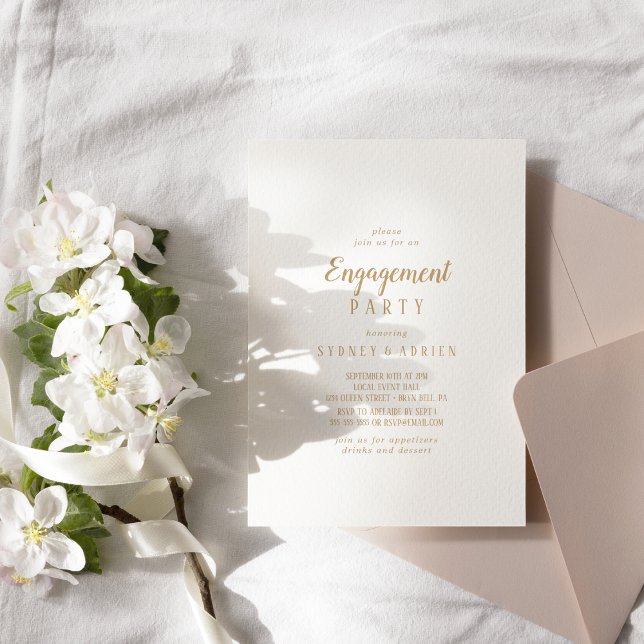 Simple Minimalist|Gold Engagement Party Invitation (Creator Uploaded)