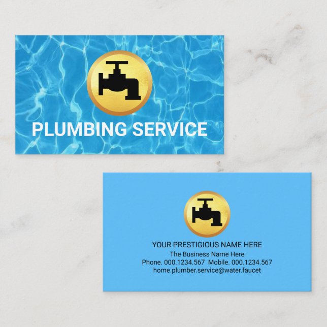Simple Minimalist Gold Faucet Home Plumbing Business Card (Front/Back)