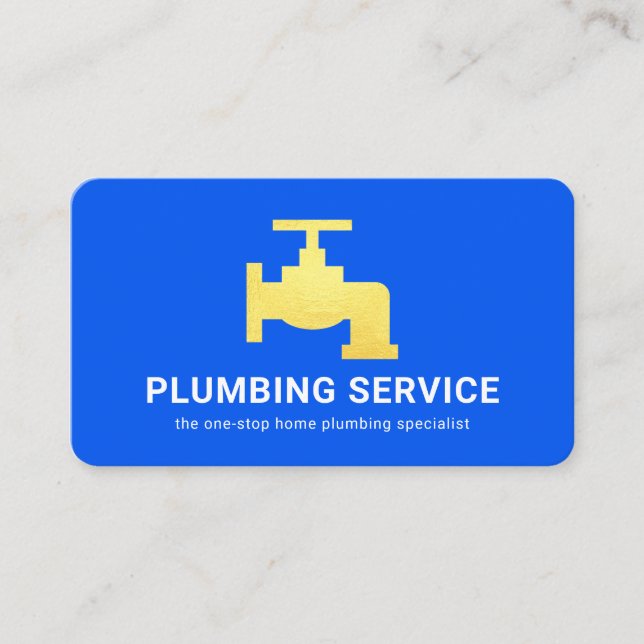 Simple Minimalist Gold Faucet Home Plumbing Business Card (Front)