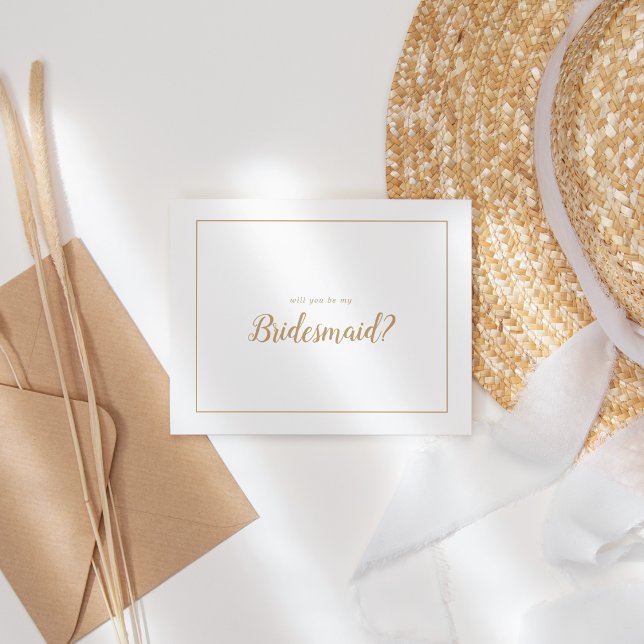 Simple Minimalist|Gold Frame Be My Bridesmaid Card (Creator Uploaded)