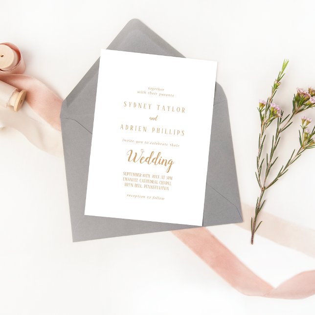 Simple Minimalist|Gold Informal Wedding Invitation (Creator Uploaded)