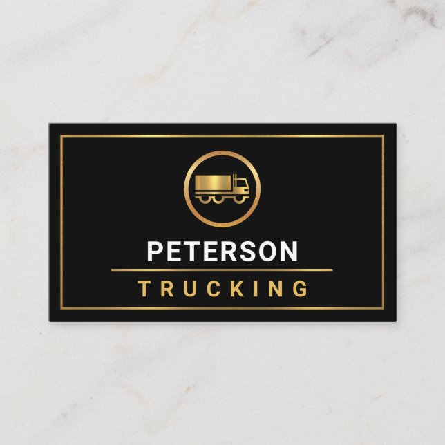 Simple Minimalist Gold Line Frame Truck Driver Business Card (Front)