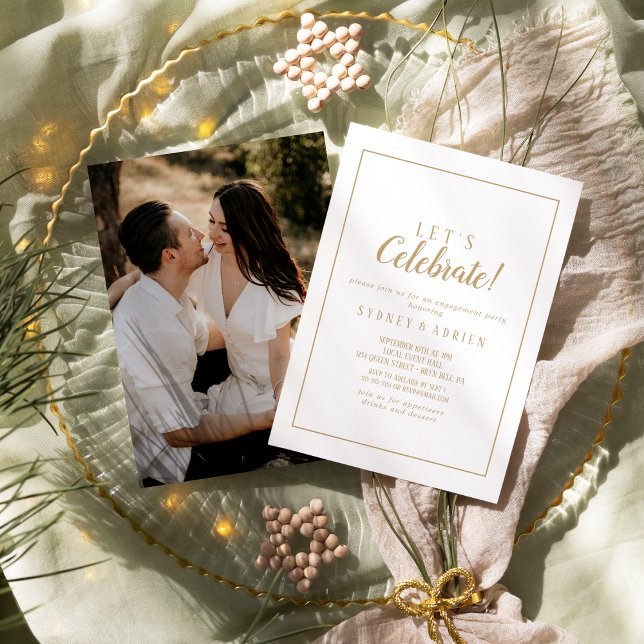 Simple Minimalist|Gold Photo Frame Celebrate  Invitation (Creator Uploaded)