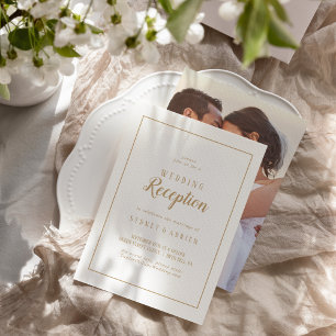 Simple Minimalist Gold Photo Reception Frame Invitation