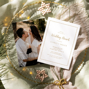 Simple Minimalist Gold Photo Wedding Brunch Frame Invitation