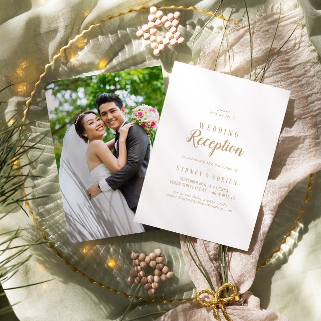 Simple Minimalist|Gold Photo Wedding Reception Invitation (Creator Uploaded)