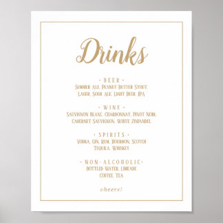 Simple Minimalist|Gold Wedding Drinks Menu Frame  Poster