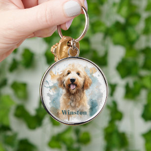 Simple Minimalist Goldendoodle Pet Dog Keepsake Key Ring