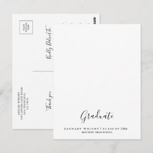 Simple Minimalist Graduation Graduate Thank You   Postcard