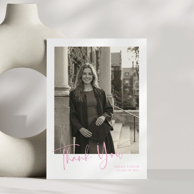 Simple Minimalist Graduation Photo Custom Message Thank You Card (Creator Uploaded)