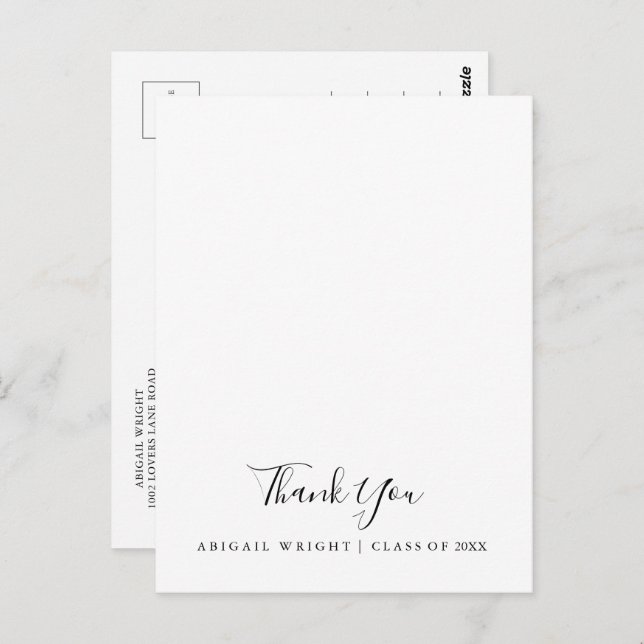 Simple Minimalist Graduation Thank You  Postcard (Front/Back)