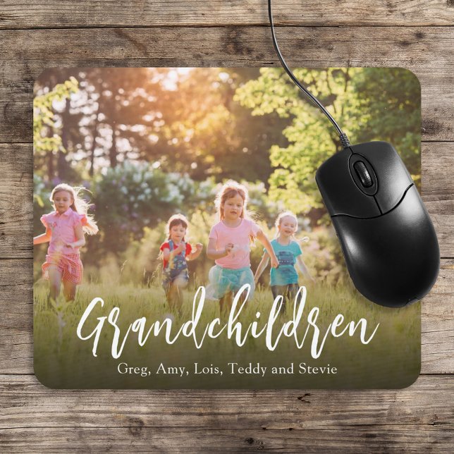 Simple Minimalist Grandchildren Photo Calligraphy Mouse Mat (Creator Uploaded)
