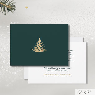 Simple Minimalist Green Gold Christmas Tree Holiday Card
