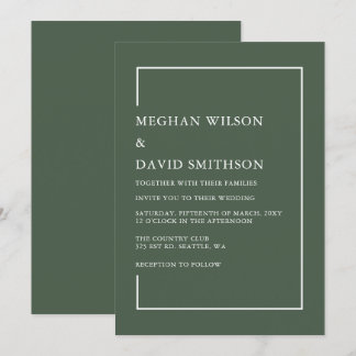 Simple Minimalist Green Modern Wedding  Invitation