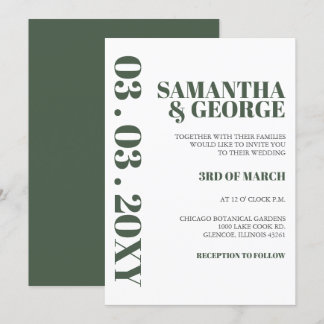 Simple Minimalist Green Modern Wedding Invitation