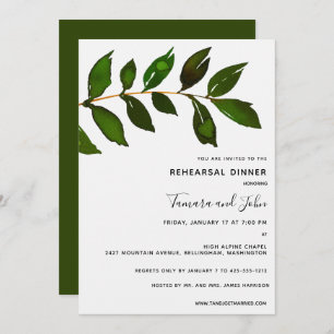 Simple Minimalist Greenery Leaf Rehearsal Dinner Invitation
