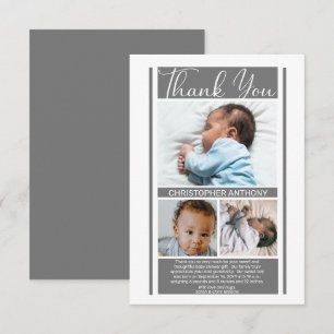 Simple Minimalist Grey Baby Shower Boy Thank You Card