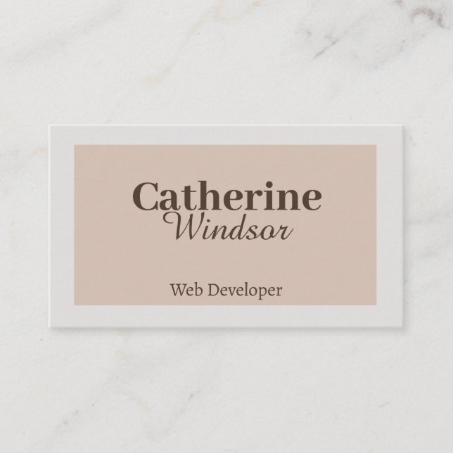 Simple Minimalist Grey Brown Pastel Web Developer  Business Card (Front)