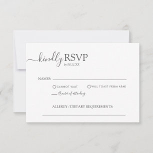 Simple Minimalist Grey Elegant Script Wedding RSVP Card