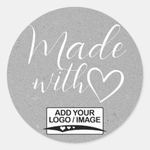 Simple Minimalist Grey Kraft Paper Made With Love Classic Round Sticker