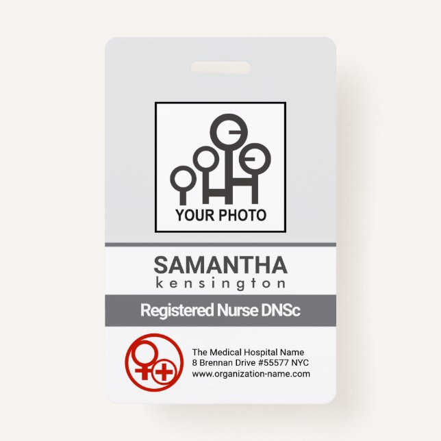 Simple Minimalist Grey Lines Staff Nurse Photo ID ID Badge (Front)