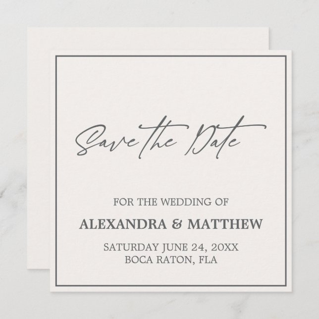 Simple Minimalist Grey Typography  Save The Date (Front/Back)
