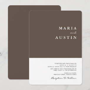 Simple Minimalist Half Brown Half White Wedding Invitation