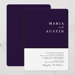 Simple Minimalist Half eggplant Half White Wedding Invitation