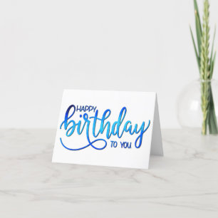 Simple Minimalist Hand lettering Blue Birthday Card