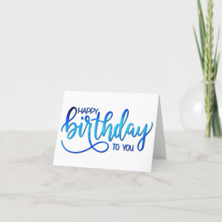 Simple Minimalist Hand lettering Blue Birthday Card