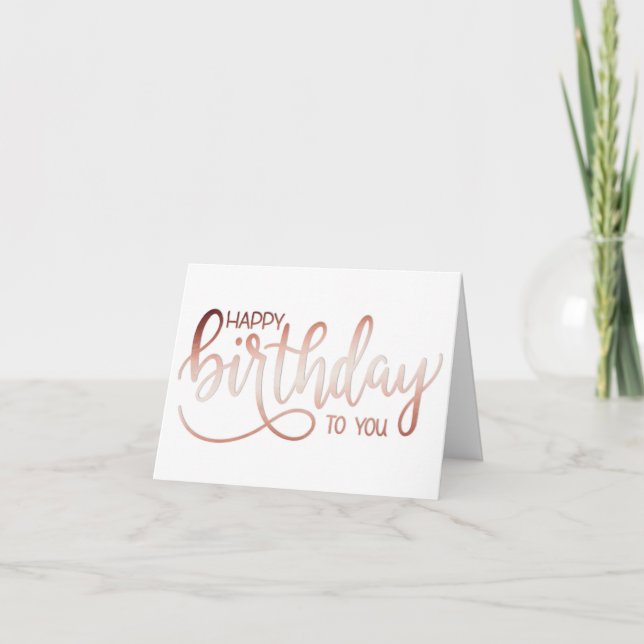 Simple Minimalist Handlettering Birthday Rose Gold Card (Front)