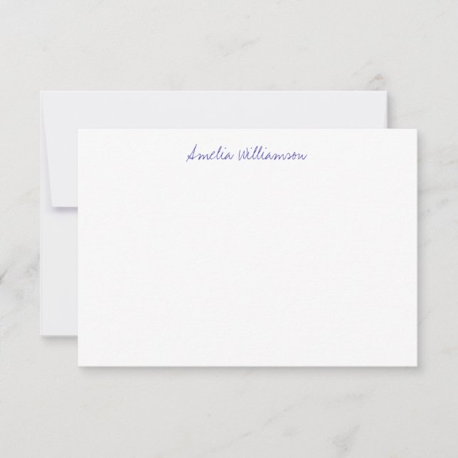 Simple Minimalist Handwritten Blue Calligraphy  Thank You Card (Front)