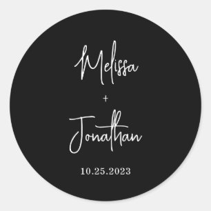 Simple Minimalist Handwritten Script Black Wedding Classic Round Sticker