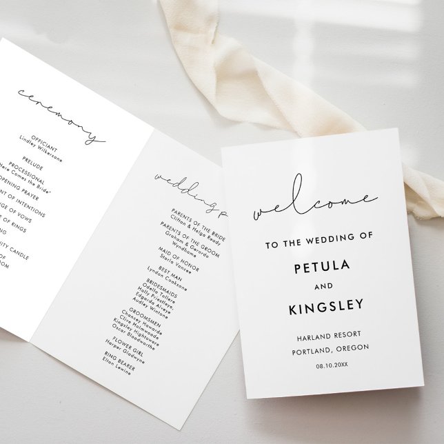 Simple minimalist handwritten wedding folded programme (Creator Uploaded)