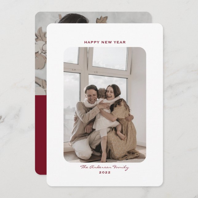 Simple minimalist Happy New Year 2022 photo cards (Front/Back)