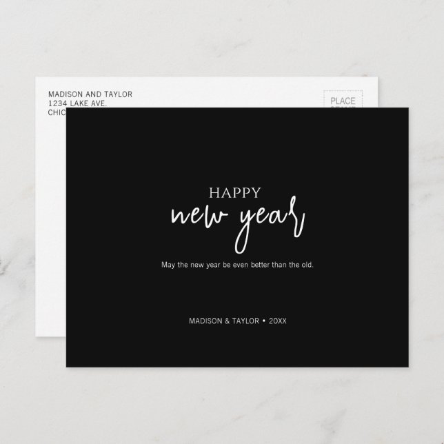 Simple Minimalist Happy New Year Holiday Postcard (Front/Back)