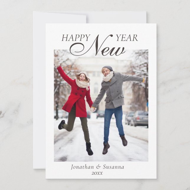 Simple Minimalist Happy New Year Photo Holiday Card (Front)