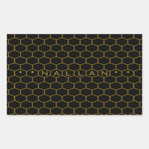 Simple minimalist honeycomb pattern black yellow rectangular sticker