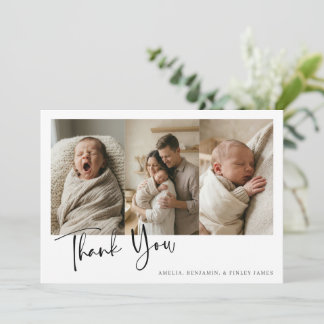 Simple Minimalist Horizontal Multi Four Photo Baby Thank You Card