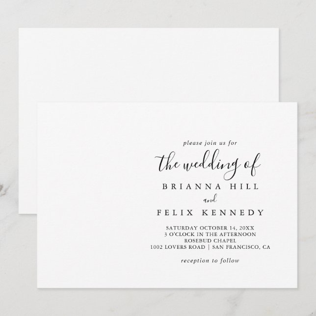 Simple Minimalist Horizontal Wedding Invitation (Front/Back)