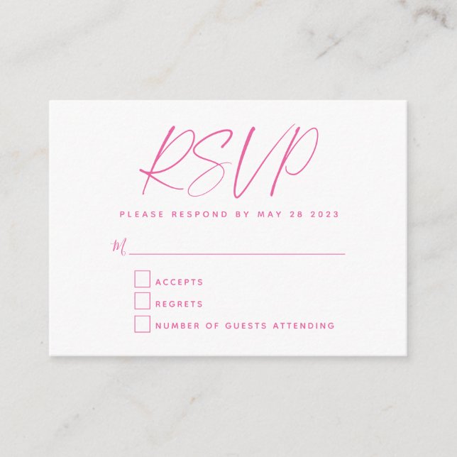 Simple Minimalist Hot Pink Script RSVP Enclosure Card (Front)