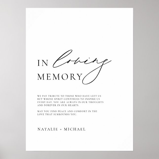 Simple Minimalist In Loving Memory Wedding Sign (Front)