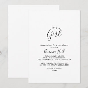Simple Minimalist It's A Girl Baby Shower Invitation