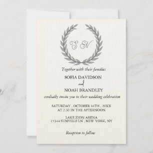  Simple Minimalist Ivory Laurel Wreath Wedding Invitation