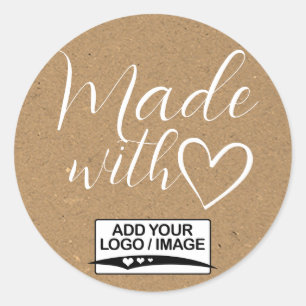 Simple Minimalist Kraft Paper Made With Love Logo Classic Round Sticker