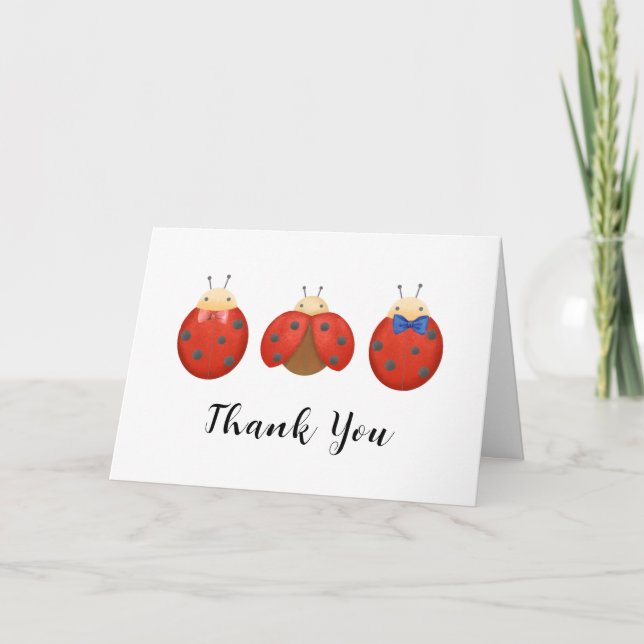 Simple Minimalist Ladybug Family Baby Shower Thank You Card (Front)